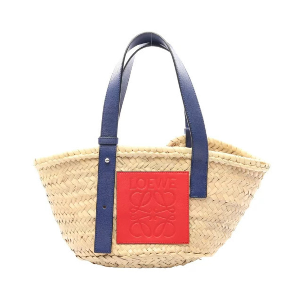 Loewe Basket Bag Handbag Leather Raffia Beige Cream Red Blue